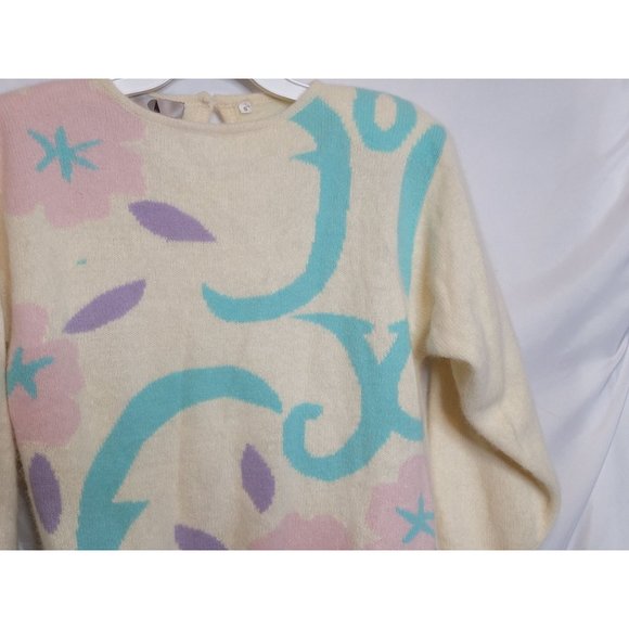 Vintage Sweater Christian Aujard Pastel Abstract Pullover Small Shoulder Pads - Picture 3 of 9